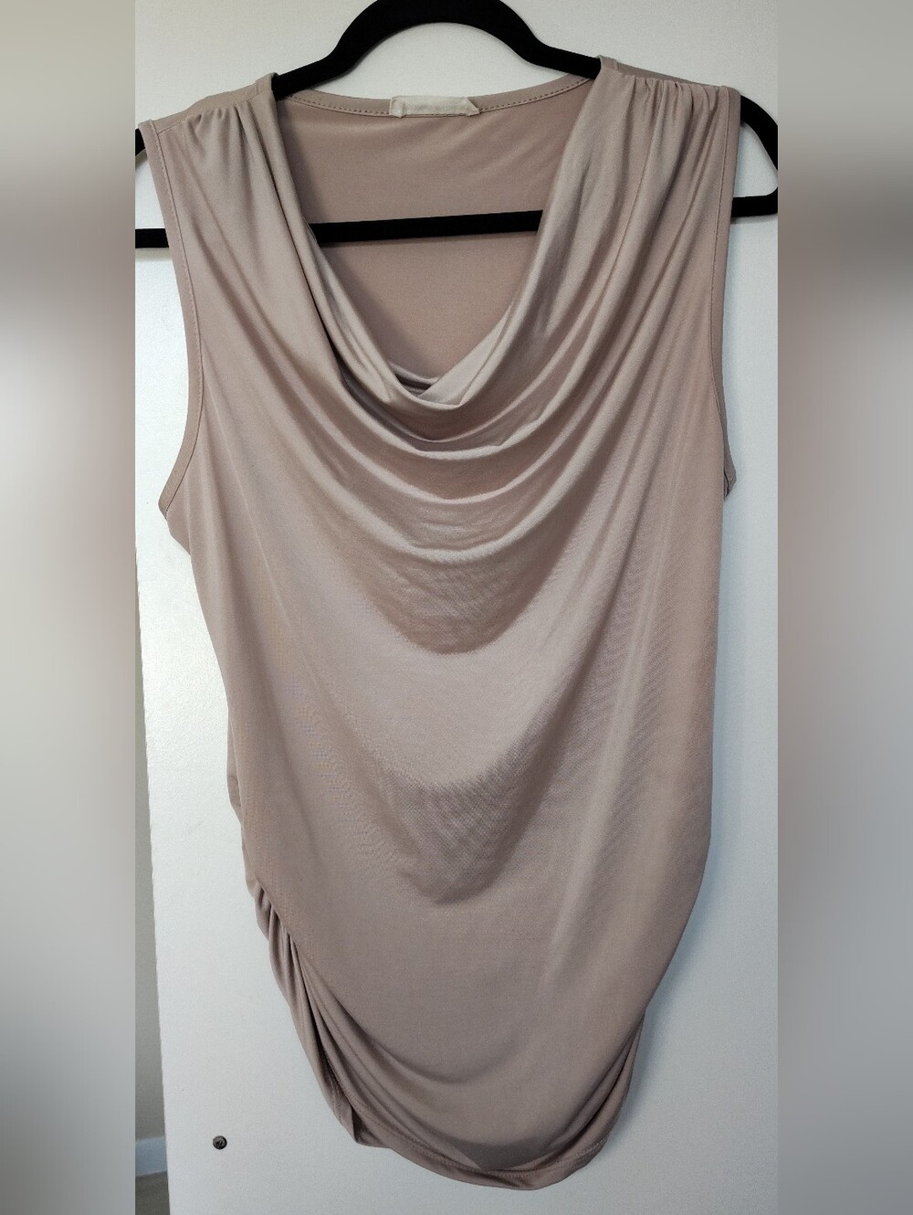 Tiffany & Grey Large Taupe Sleeveless Cowl Neck Ruched Blouse Career Top
